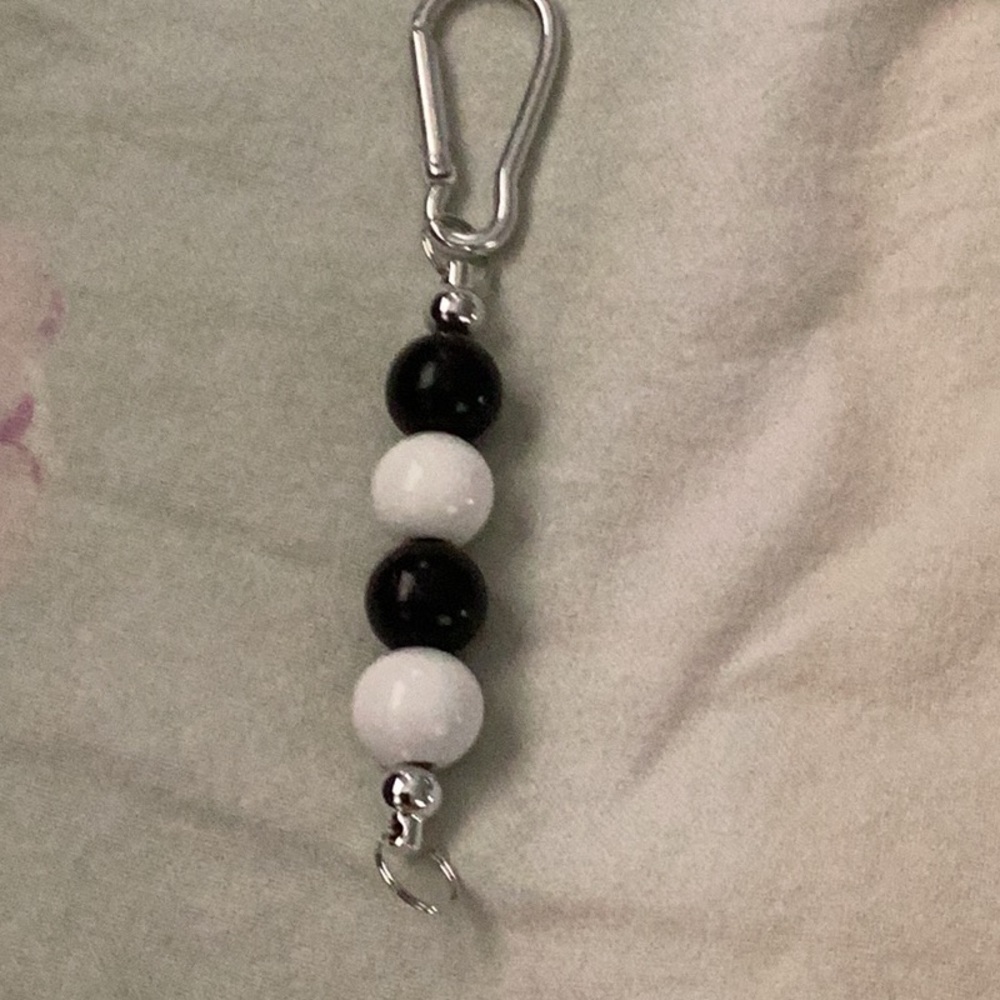 Monochrome Beaded Keychain with Silver Clasp